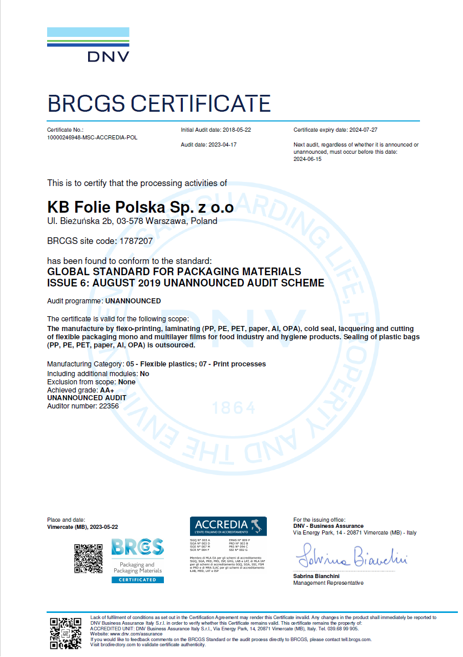 BRCGS certificate 2 de