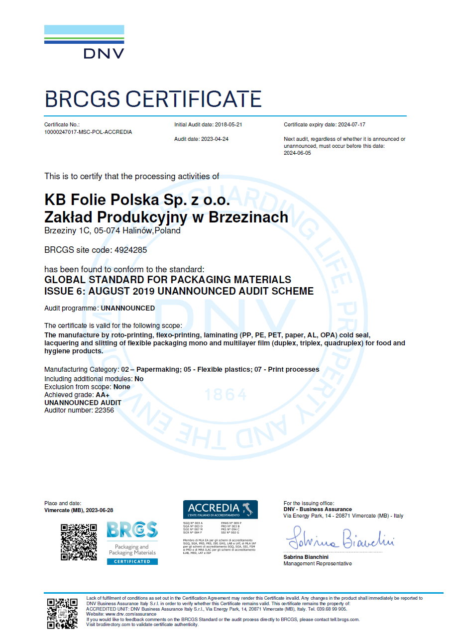 BRCGS certificate de